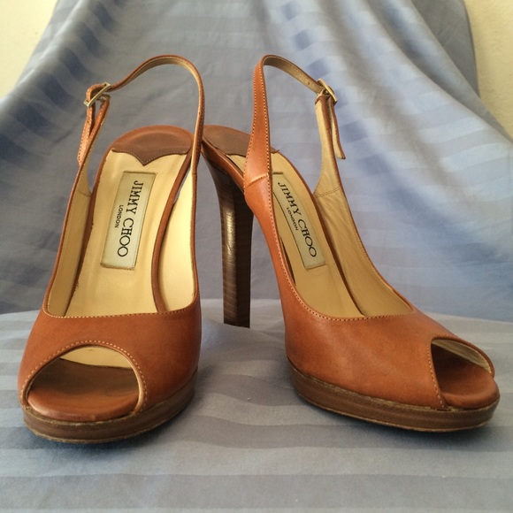Jimmy Choo Tan/Brown Peep-toe Slingback Sandals - Picture 3 of 8